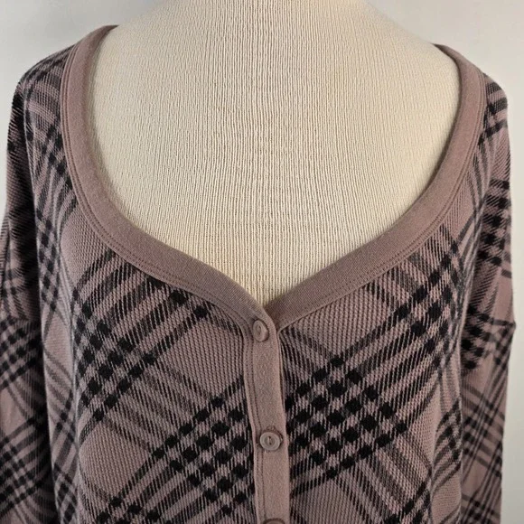 PINK Victoria's Secret‎ Thermal Boxy Cardigan Medium Waffle Knit Long Sleeve Top - Picture 2 of 9